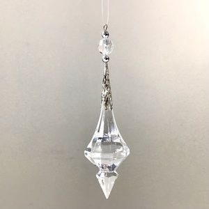 Clear Crystal Acrylic Faceted Prism Drop 5.75” Hanging Ornament Accent